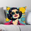1pc Colorful Pop Art Canvas Comic Woman Pillow Case Square Bedroom Sofa Leisure Comfort Cushion Car Living Room Home Decoration