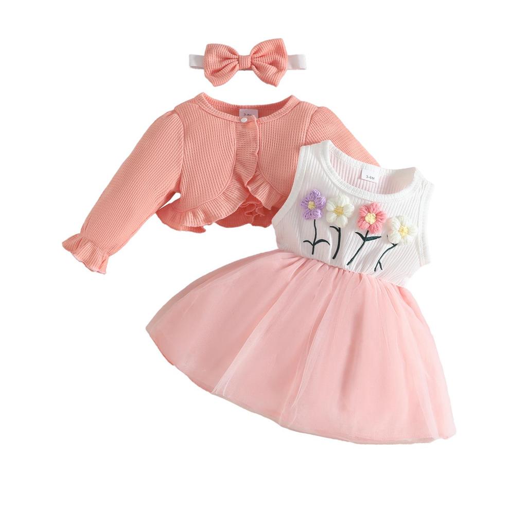 Set Autunno/Inverno 2025 per Bambine: Giacca Floreale a Maniche Lunghe, Vestito Gilet e Fascia (1-3 Anni)