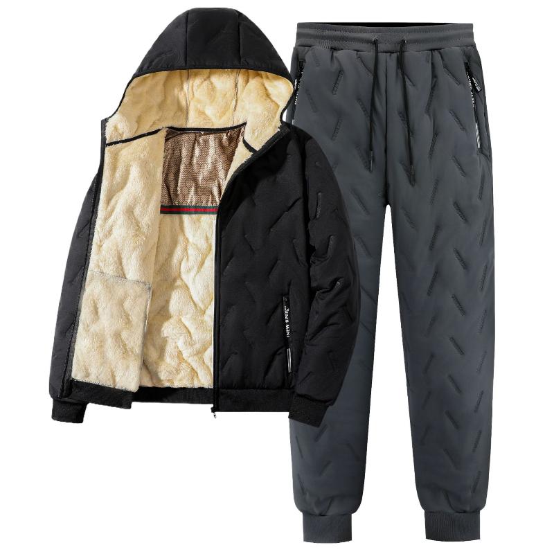 

Men Tracksuit Sets Lamb Thick Warm Jacket Long Pants Set Zipper Cotton Coat Trousers Casual Fleece Sportswear 6XL