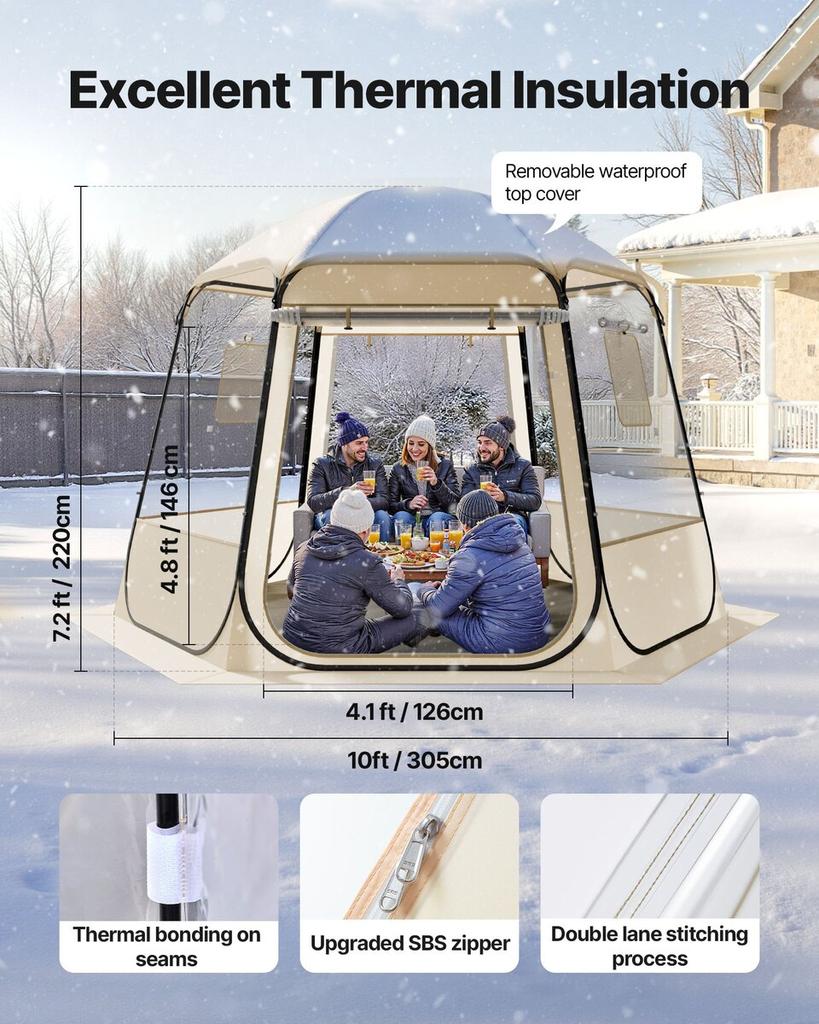 Pop up Bubble Tent, 3.05 x 2.75 m Waterproof & UV-Resistant, Clear Camping Tent Shelter, Outdoor Garden Dome Igloo Tents with Windows, 540° Panoramic