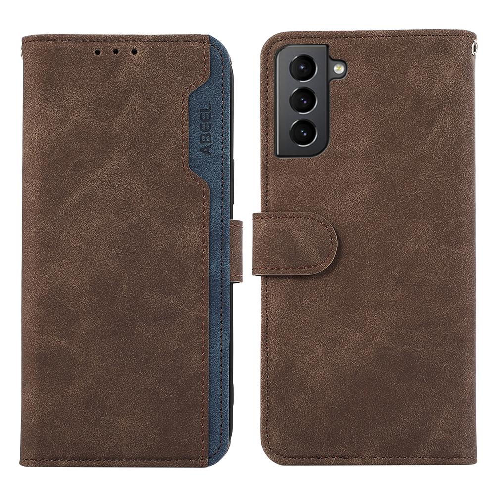 

ABEEL For Samsung Galaxy S21 5G/S21 4G Wallet Case Color Matching RFID Blocking Leather Phone Cover Brown