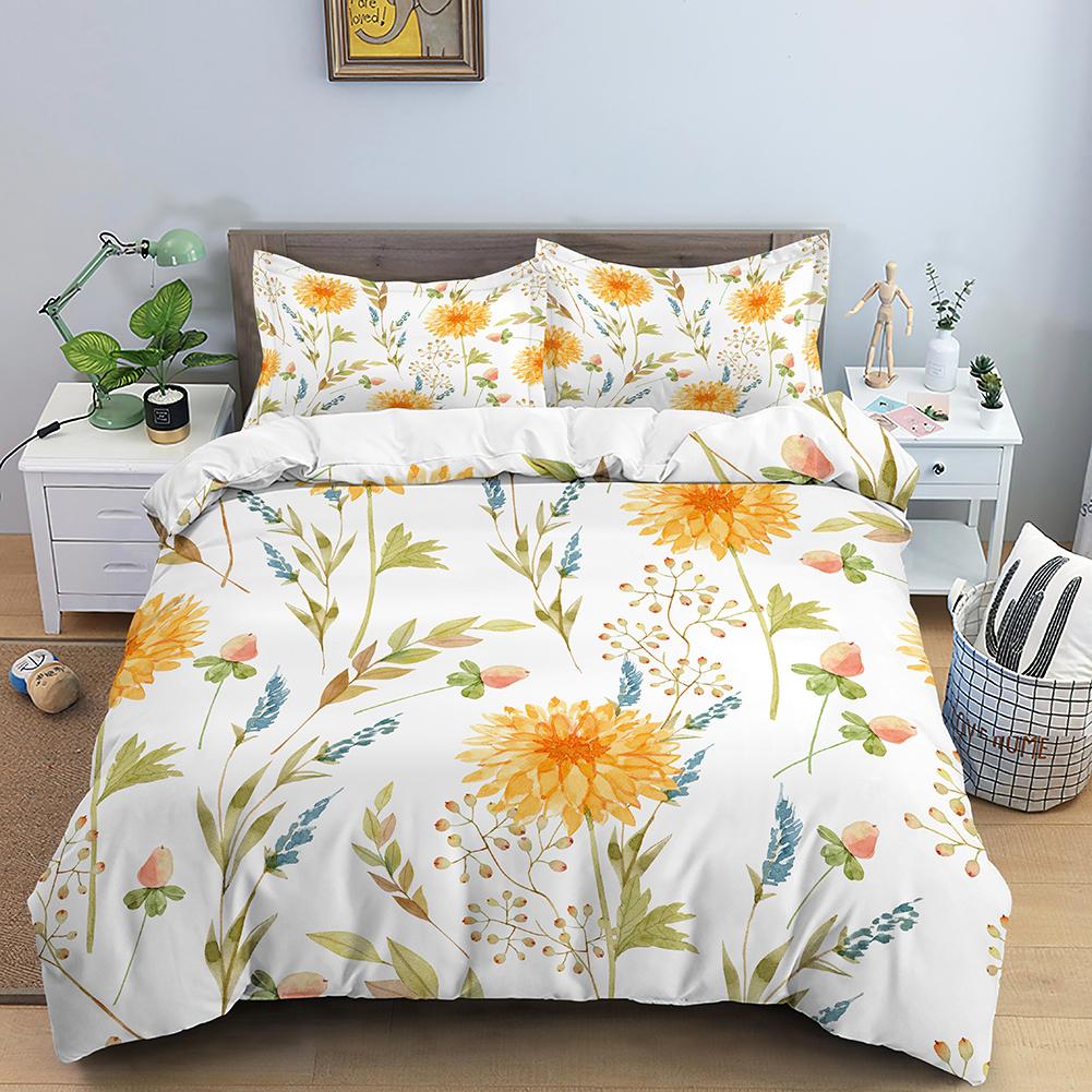 Daisy King Queen Duvet Cover Flowers Butterfly Bedding Set For Kids Teens Adults White Floral Theme 2/3pcs Polyester Quilt Cover