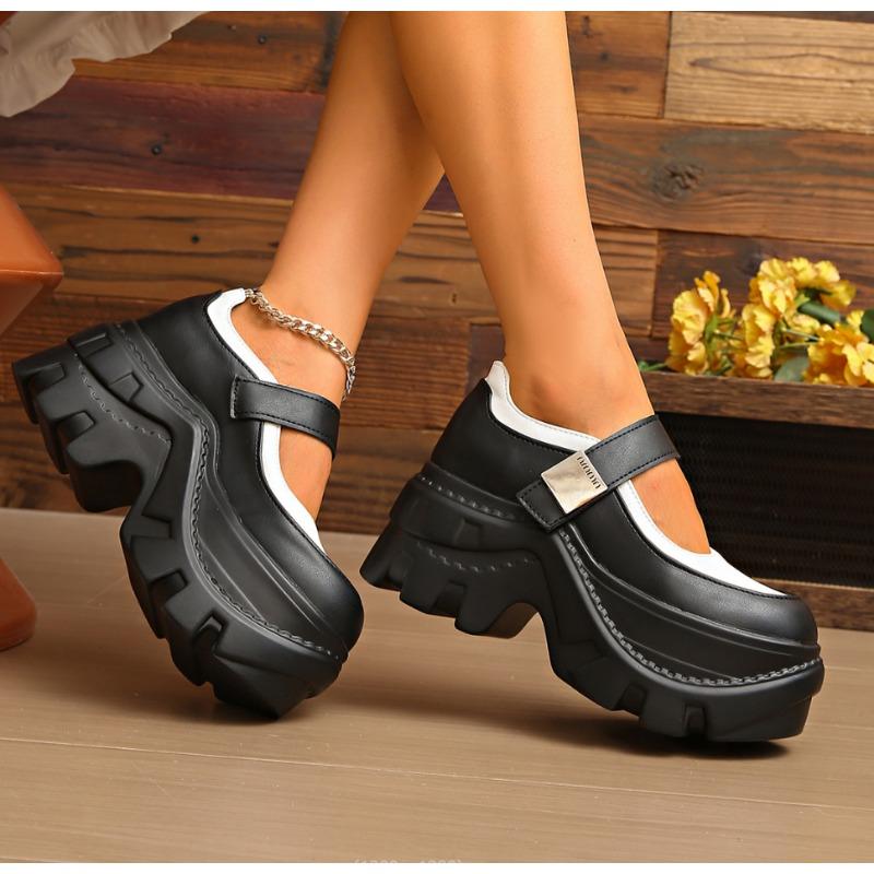 Fashion High Platform 7.5CM Loafers Pump Women Comfortable Wedges Party Dress Shoes RoundToe Thick Soled Punk High Hidden Shoes