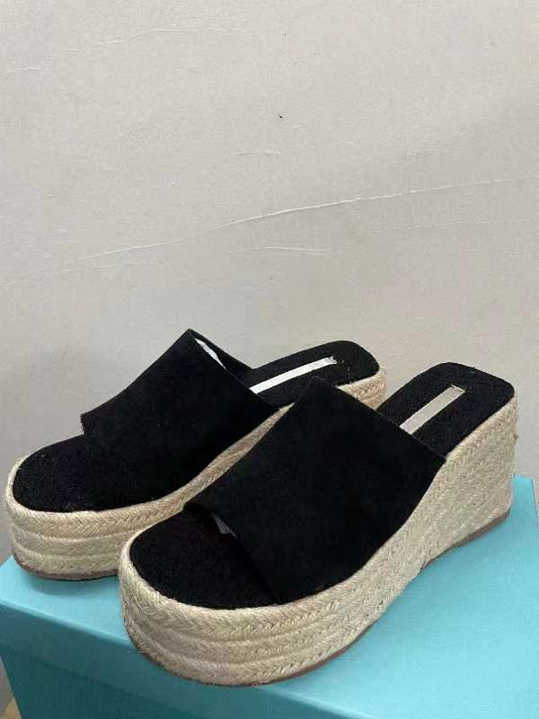 Wedge Heel Sandals Women's New Hemp Rope Sole One Word with Thick Heel Wedge Heel Cool Slippers