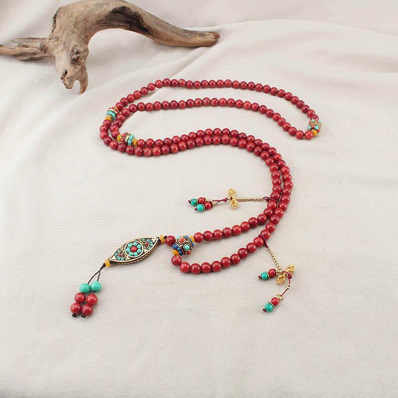 GEMCHIC Women s Long Chinese Style Tassel Layered Beaded Necklace Multi-Purpose Crossbody Chain