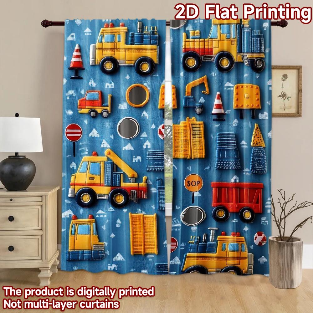 2D flat Photography Backdrop Party Backdrop Colorful Construction Vehicles 100% Polyester Birthday Party Use for Bedroom