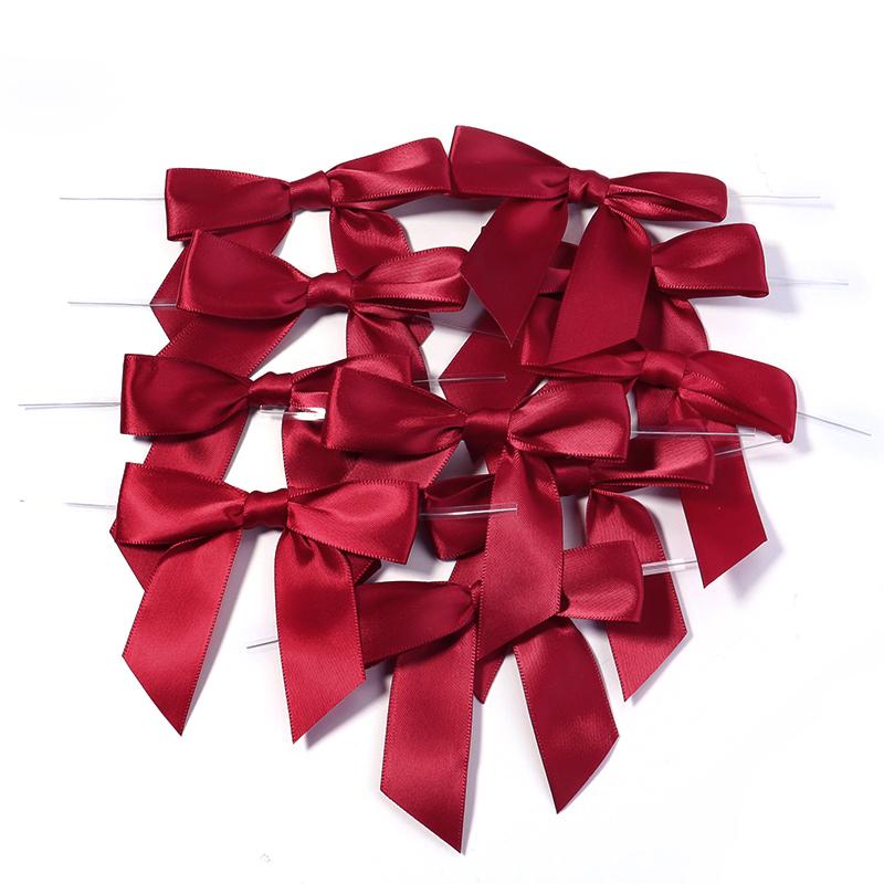 10pcs 9x9cm Ribbon Bow With Iron Wire Colorful Polyester Bow Tie For Wedding Party DIY Candy Biscuit Gift Packaging Seal Decor