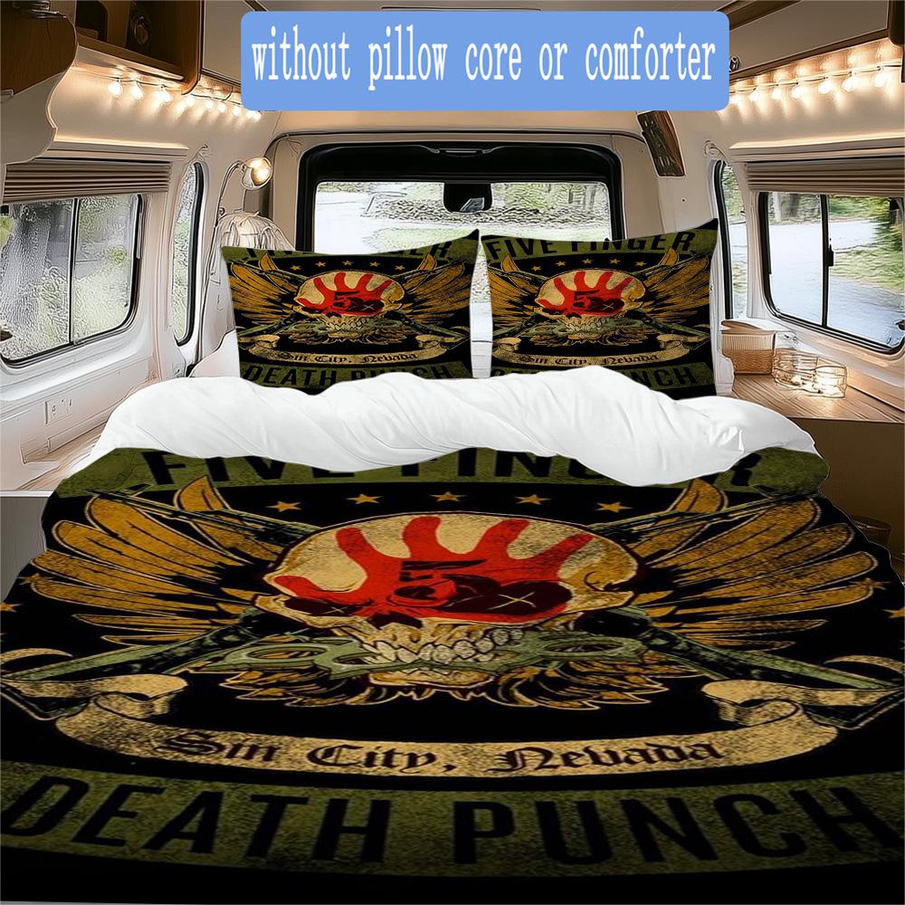 Five Finger Death Punch Pattern Bedding,Quilt Set Quilt Cover Pillowcase Home Birthday Gift (1*duvet cover+2*pillowcase,without core)XSJT0917404