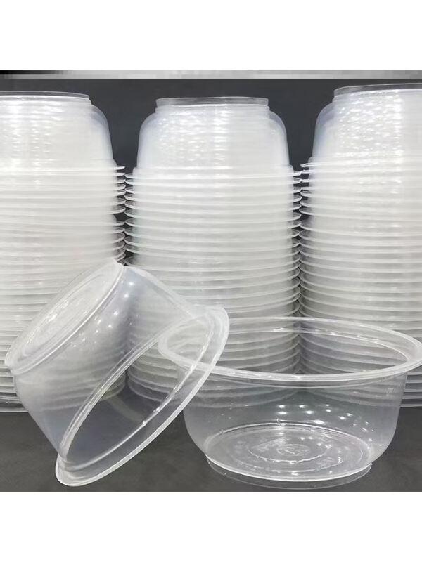 100-Pack Disposable Thickened Plastic Round Bowls with Lids