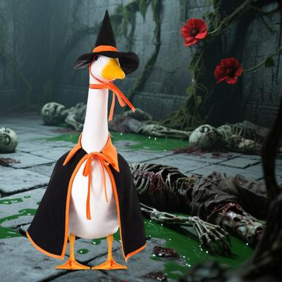 Halloweenský čarodějnický oblek pro husu Kostým čarodějnice pro husu Plášť s čarodějnickým kloboukem Venkovní oblečení pro husy pro 23" husy Podzimní dekorace na terasu, dvůr, trávník