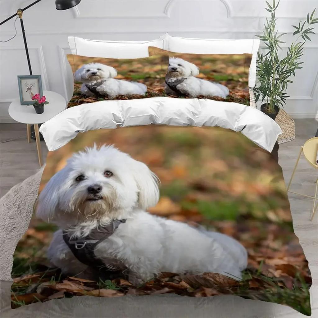 Sött Påslakanset med Maltesisk Hund Husdjur Hundar Tema Sängkläder Mikrofiber Kawaii Djur Täcke Överdrag Twin King För Barn Tonåringar