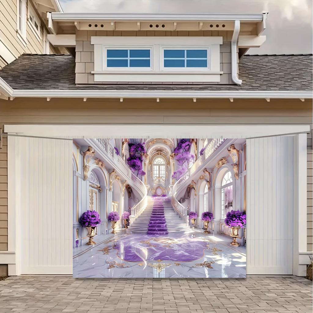 Multi-functional Purple and Gold Mansion Background and Large Staircase - Tropical Aquarium-themed Mermaid Birthday Party