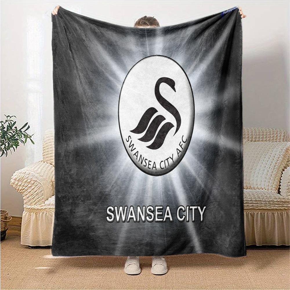 Swansea City Crest Flannel Blanket, Soft Polyester, Modern Design, All-Season for Camping, Travel, Gifts for holidays or birthdays
