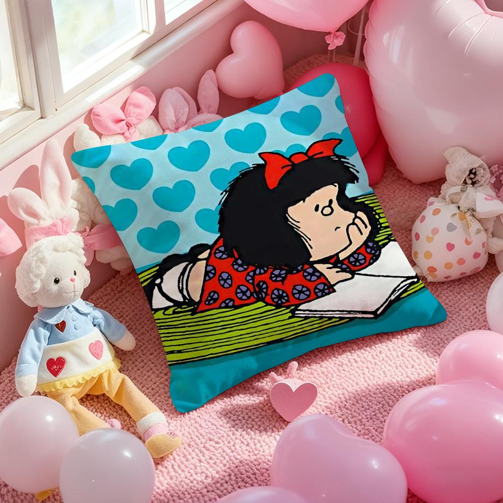 

M-Mafalda Cartoon Cushion Cover Pattern Printed Pillowcase for Living Room Sofa Cushion Cover & Bedroom Decor 12x12Inch