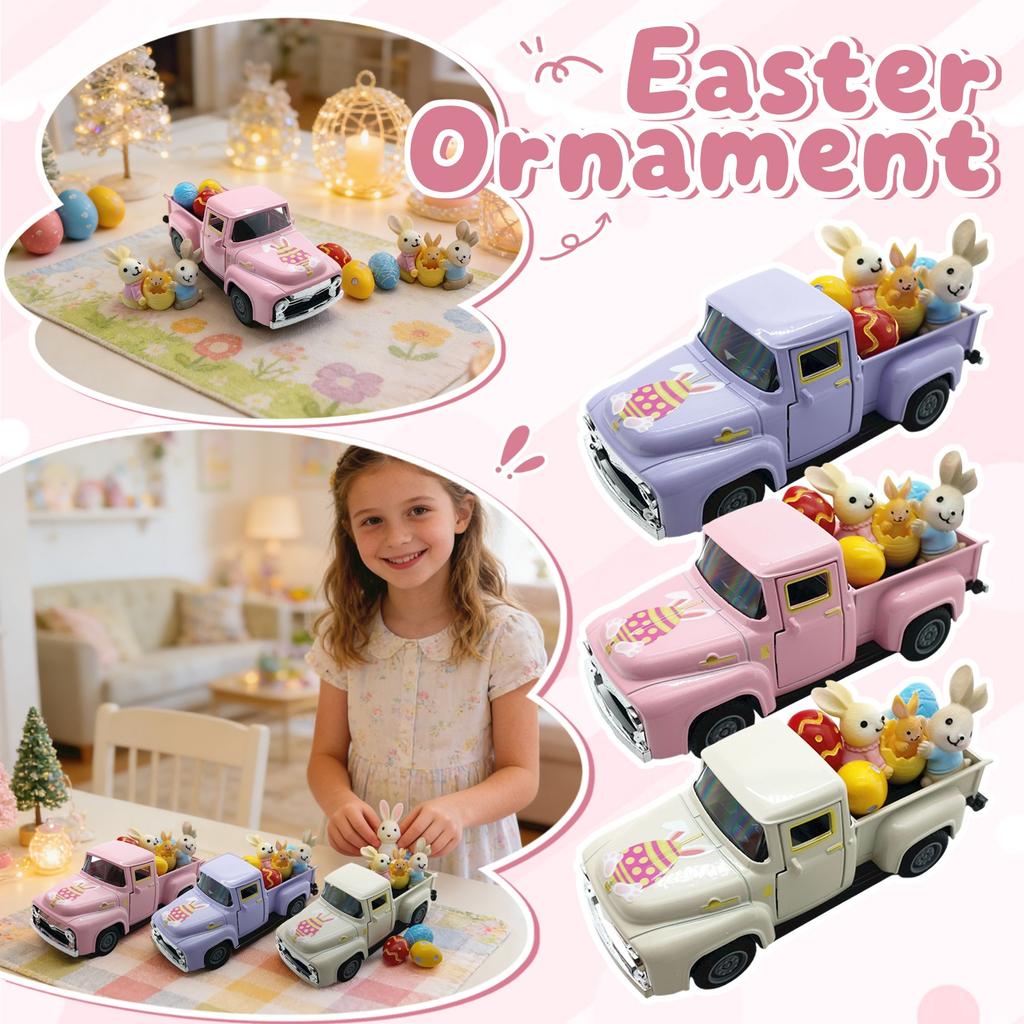 Reconstructed Old Man'S Truck Model Easter Bunny Egg Decoration Item Alloy Car Model