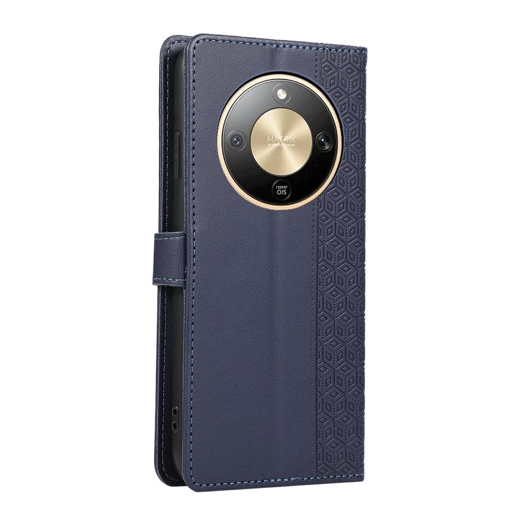 Phone Case For Honor Magic8 Lite 5G / X9d 5G / X70 5G Splicing Imprinted Rhombus Leather Cover with Wrist Strap