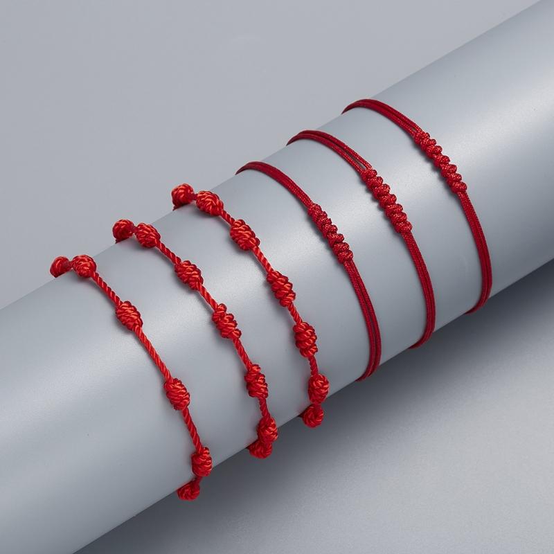 2 Pieces Summer String Bracelets Red Bracelet Red Cord Bracelet Adjustable Kabbalah Red Knots String Bracelet Amulet