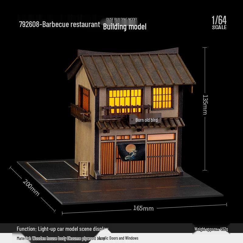 

Камекакоу 1:Модель сцены мясной лавки для барбекю 64 масштаба с литой машинкой и парковочным декором.