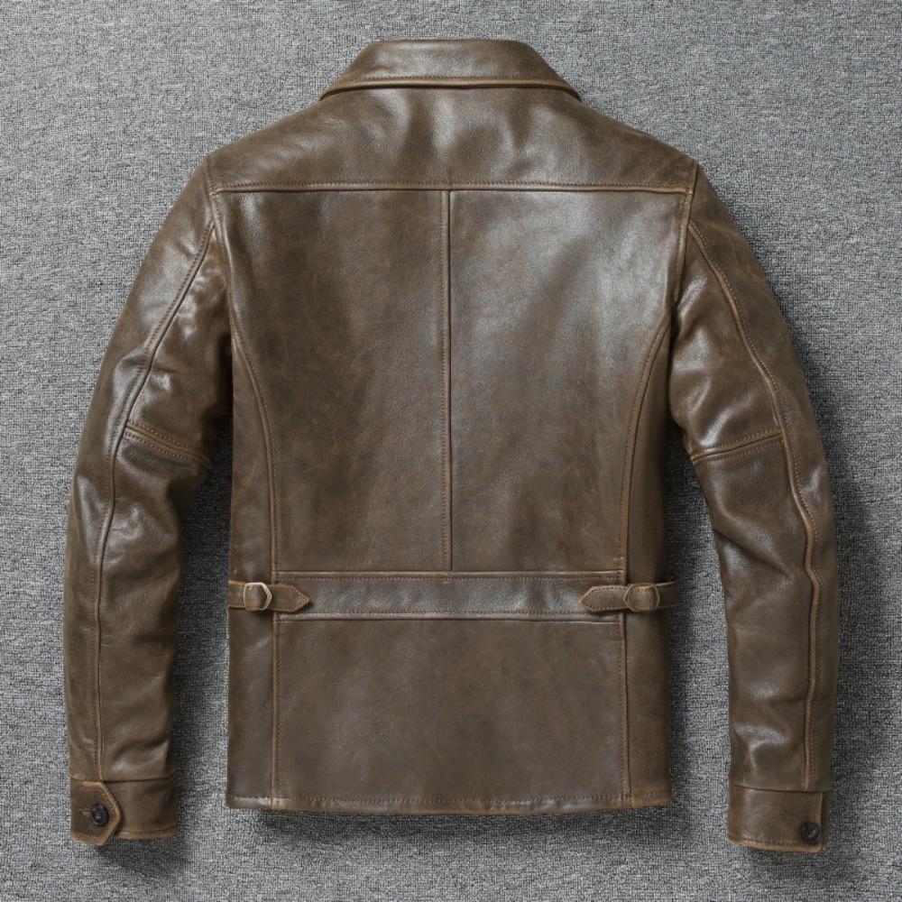 Chinese Size 1940 Style Men Leather Jacket Uncoated Cracked Goatskin Leather Soft Slim Spring Autumn