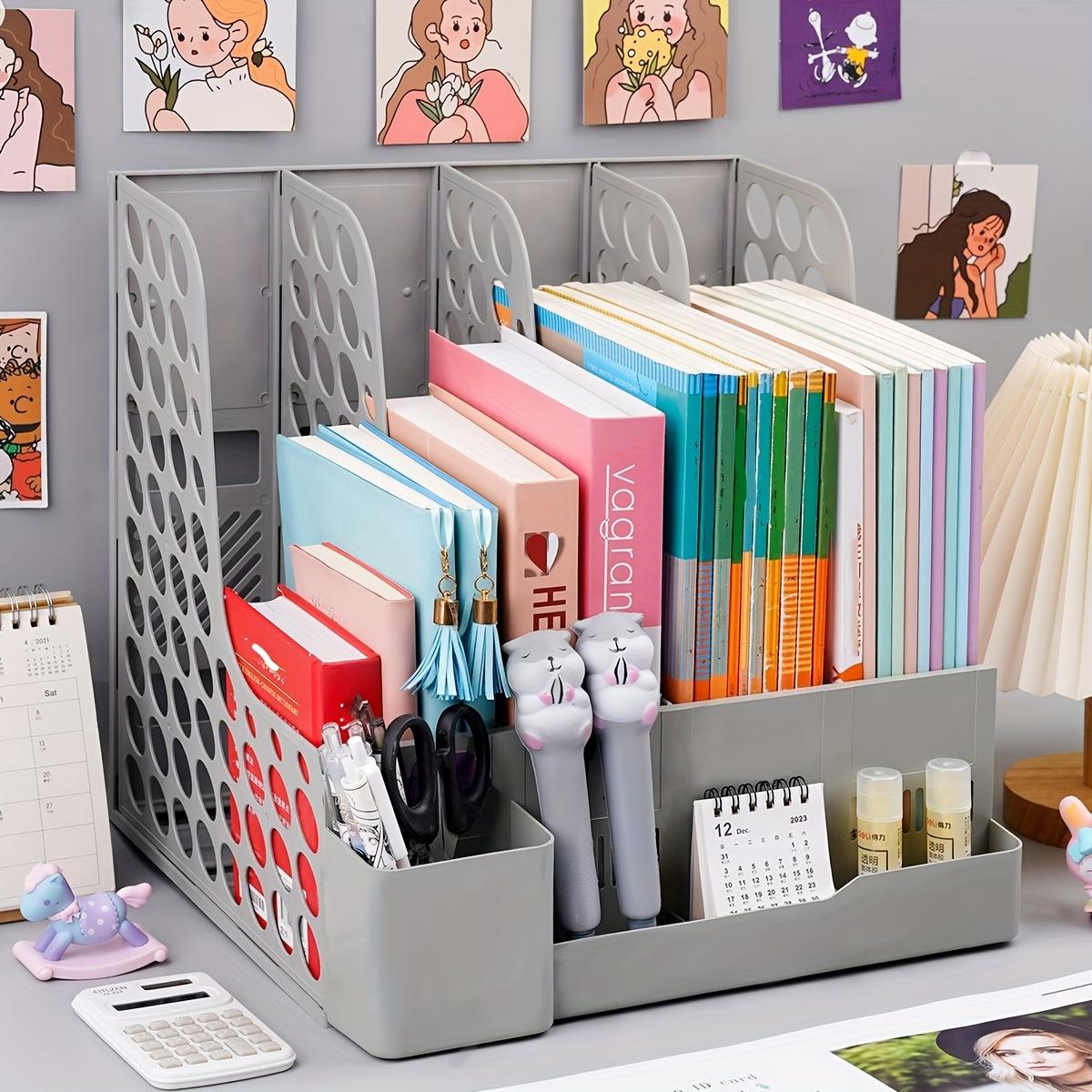 

1 Pcs, Thickened, Quadruple File Bar, Desktop File Shelving, Storage Box, Pen Holder Frame, File Box, Office Supplies сірий