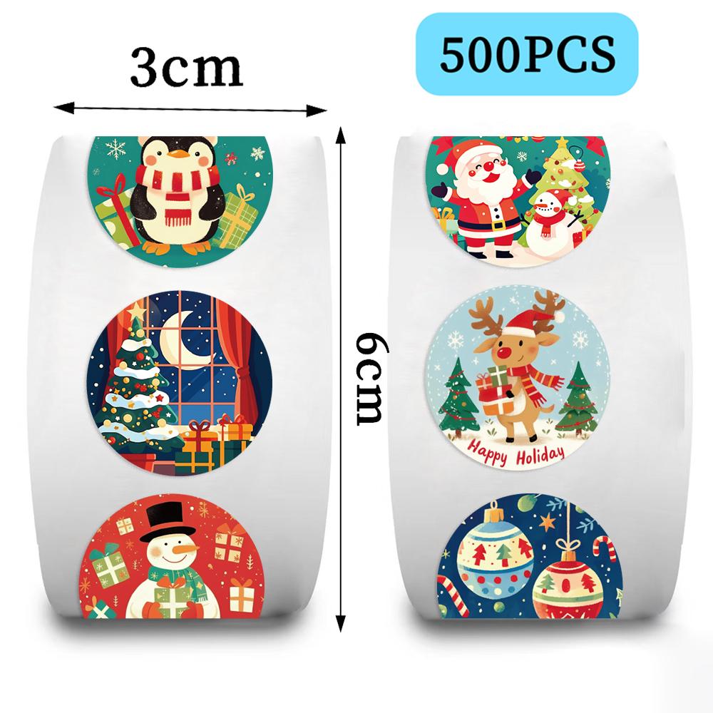 500PCS New Christmas Stickers Roll Small Children Stickers Cute Cartoon Packaging Stickers Photocard Decor Lables for Kid