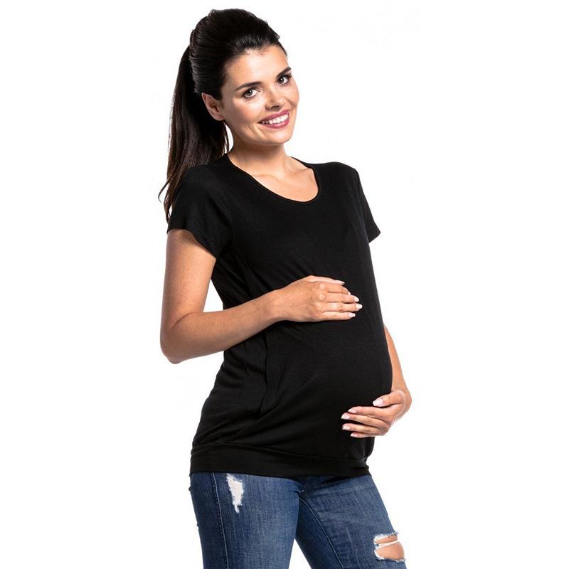 2024 European & American Spliced Round Neck Short Sleeve Maternity Nursing T-Shirt