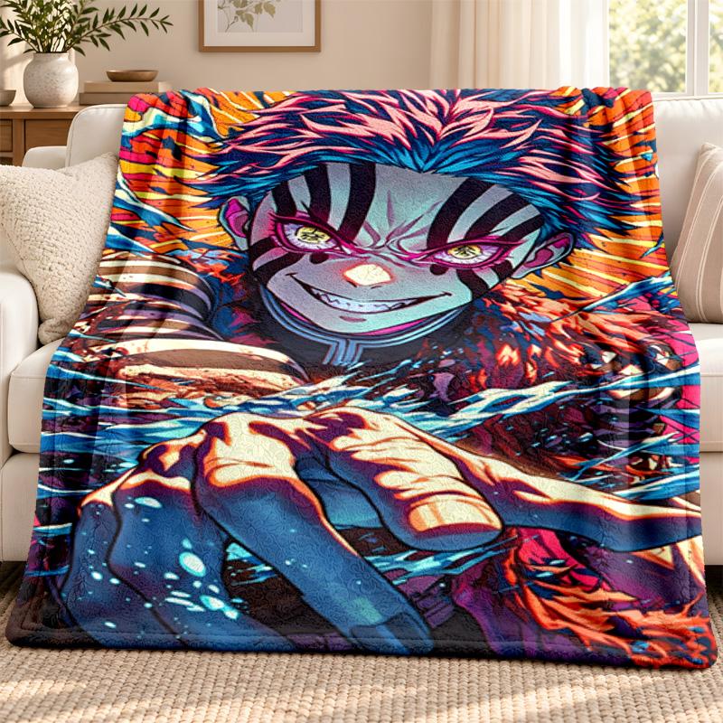 Akaza Demon Slayer Blanket Flannel Blanket Soft Cozy Plush Throw for Sofa Bed Lightweight Home Decoration Outdoor Camping