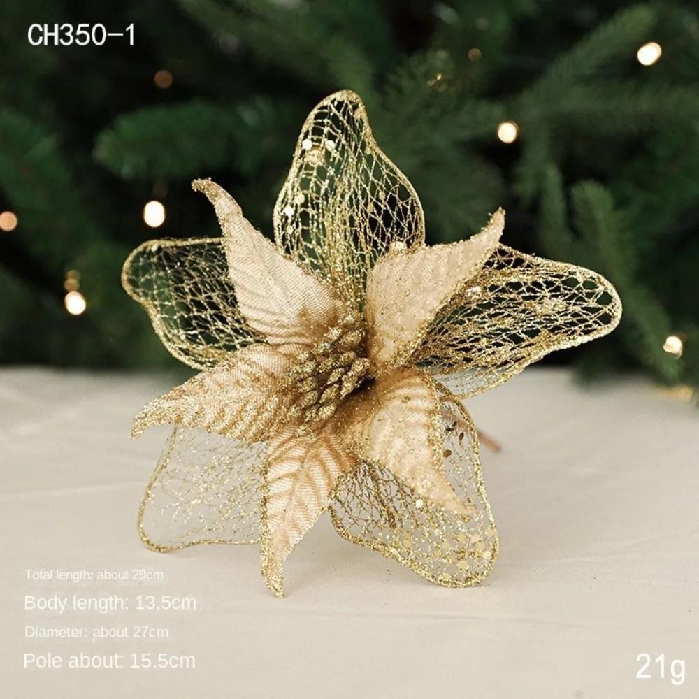 New 23cm Poinsettia Glitter Flower DIY Large Christmas Flowers Party Supplies Hanging Ornaments Xmas Tree Decorations