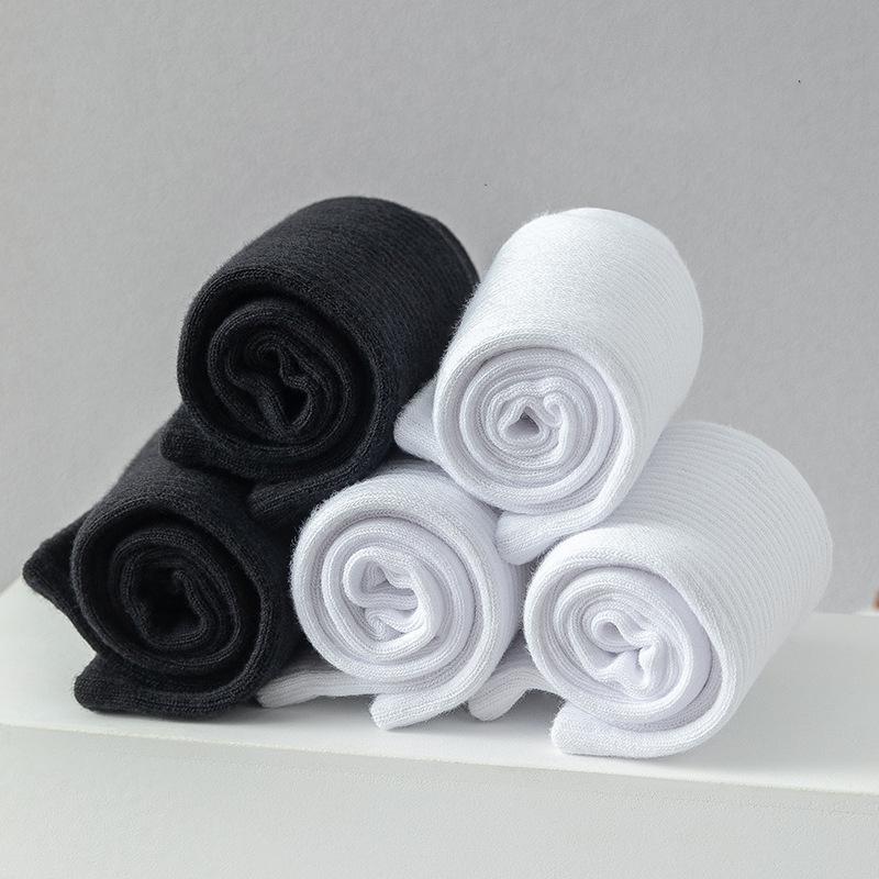 5 Pairs/lot 100% Cotton Men's High Socks Classic Black White Breathable Sweat-Absorbent Women's Autumn Warm Elastic Sports Socks
