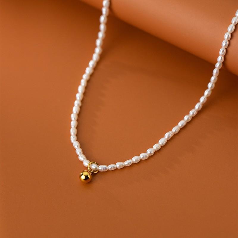Freshwater pearl necklace temperament simple gold bead necklace small fresh and sweet pearl collarbone chain 925 silver
