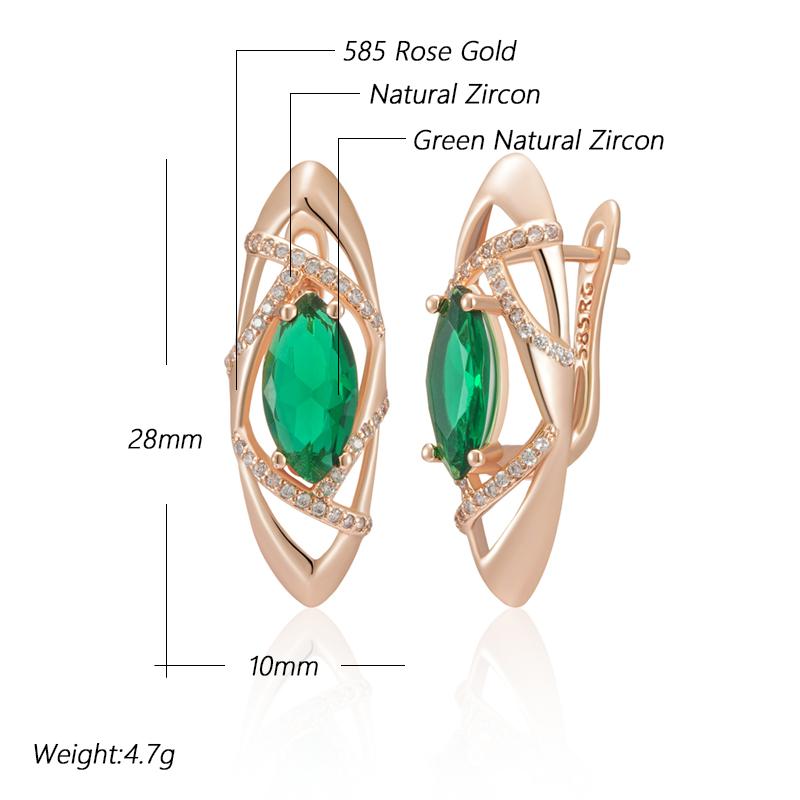 Emerald Oval Cut Zircon Geometry Drop Earrings For Women Fashion Rose Gold Color Bride Accessories Vintage Jewelry