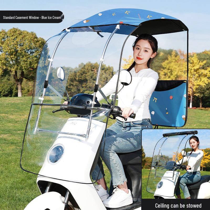 Enhanced Electric Motorcycle Canopy: Rainproof, Removable, and Windproof Umbrella