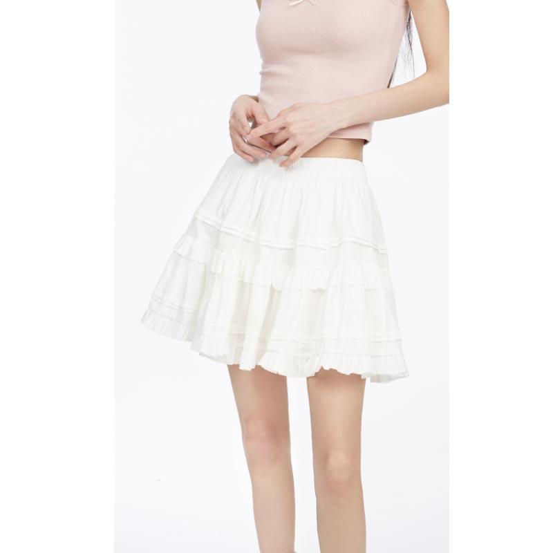 Ruffled Skirt for Women Spring Summer High Waist Cute White Shorts Skirt White Ballet Style Female Clothing Y2K Korean Fashion