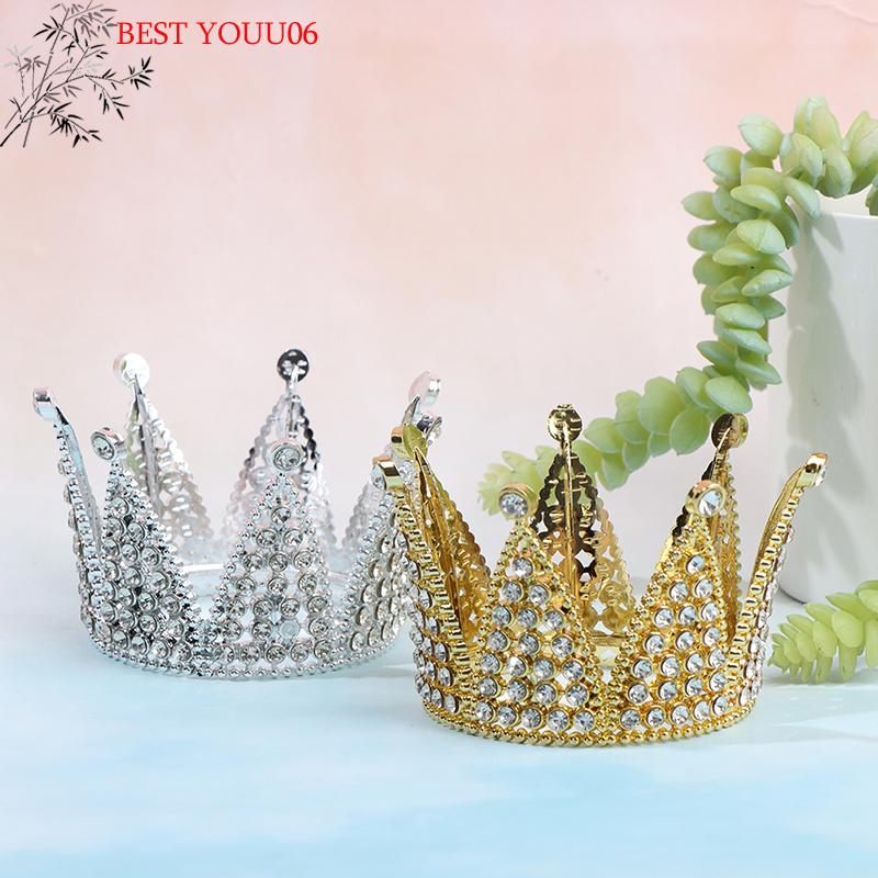 Hot Crown Cake Topper Crystal Pearl Tiara Kids Hair Ornament Birthday Party Supplies
