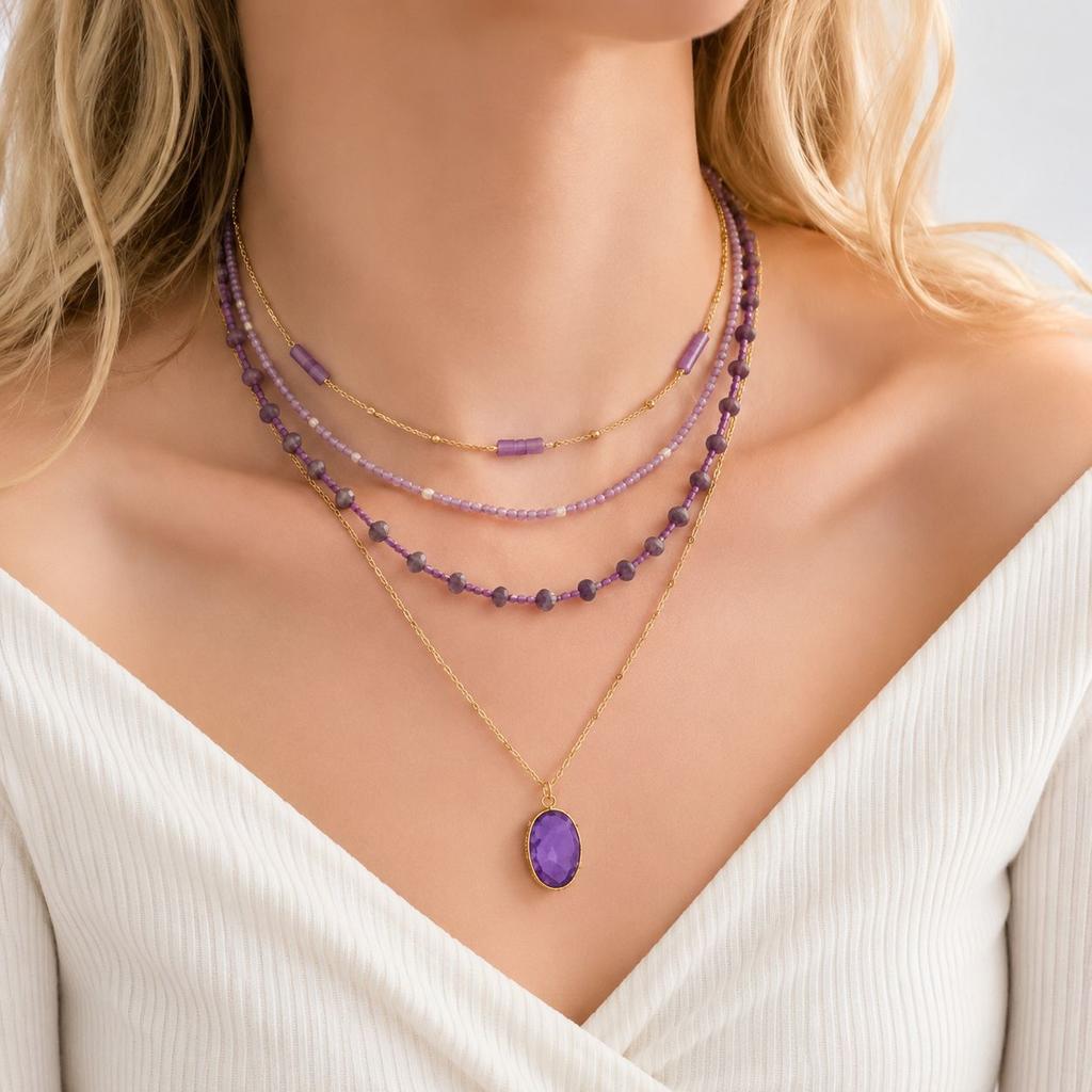 Handmade Multi Layer U Shaped Stone Clavicle Chain For Women