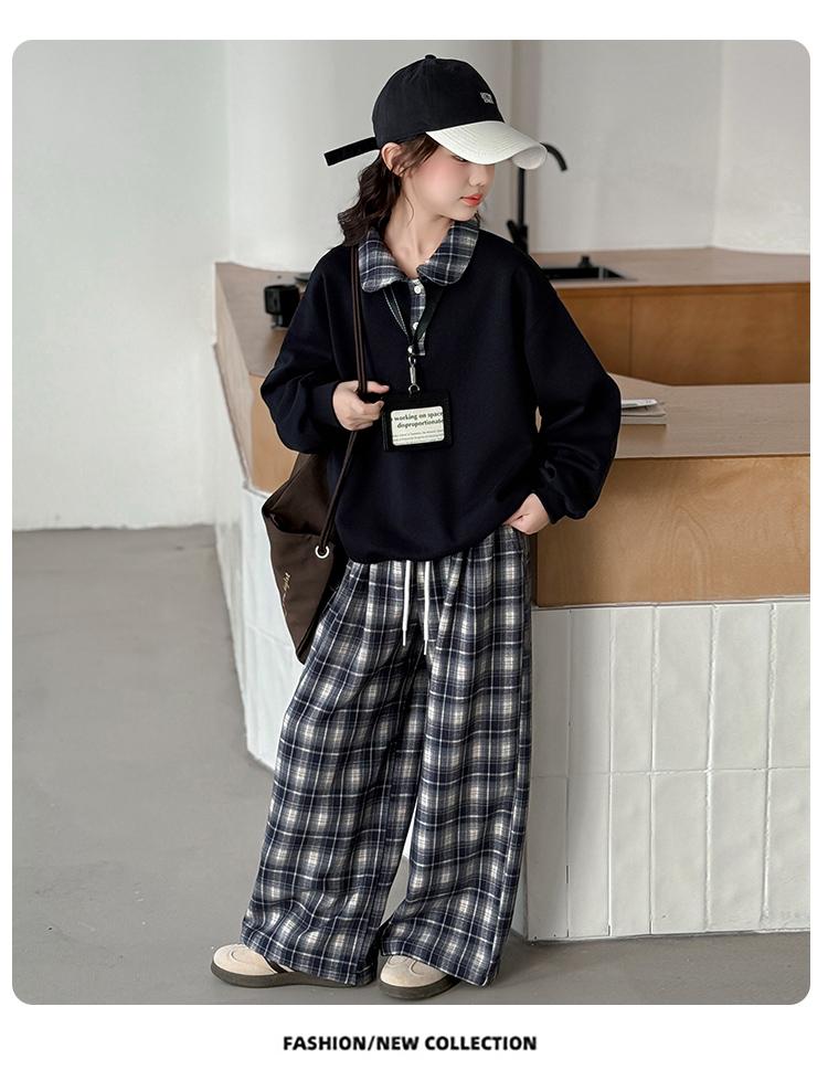 Girls' Autumn Set 2026 New Fashionable Children's Super Beautiful Casual Wear with Collar Hoodie and Checkered Pants Two Pieces