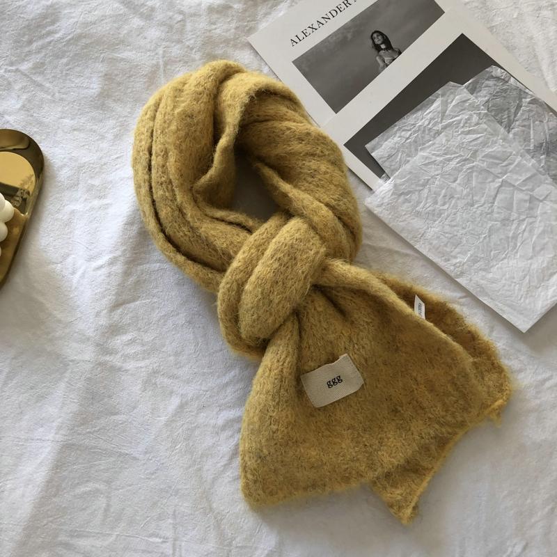 Fashion Pure Color Winter Warm Kniited Scarf for Women Korean Style Neckercheif Girls Skinny Cashmere Scarfs For Women
