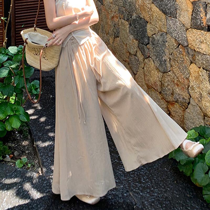 JK&JS French Retro High-Waist Wide-Leg Pleated Pants