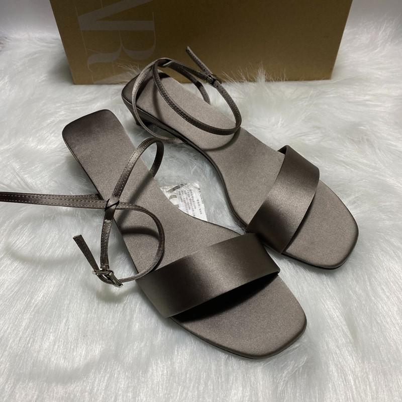 Fashion Fashion Satin Square toe Low Heeled Women Gladiator Sandals Ins Style Sexy Ankle Strap Summer Party Dress Shoes Sandalias Mujer