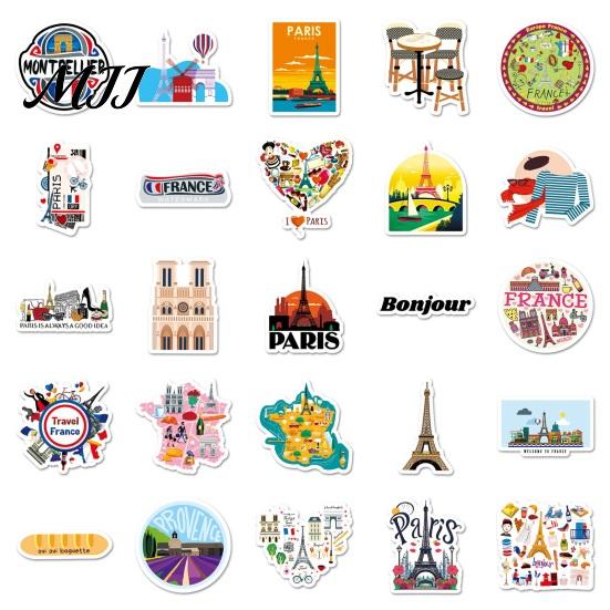 DIY Hand Boek Decoratie Benodigdheden 50 Stuks Frankrijk Reis Stickers, Franse Bezienswaardigheden Vinyl Decals, Peel and Stick Vintage Bezienswaardigheden Patronen voor
