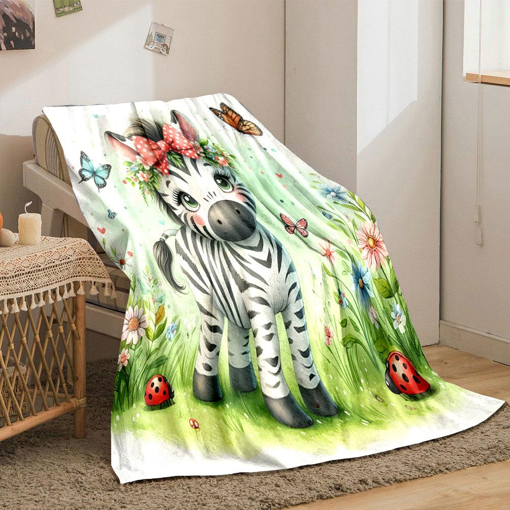 Cute Zebra with Flowers and Butterflies print blanket soft and cozy perfect for the living room bed sofa or a nap,gift
