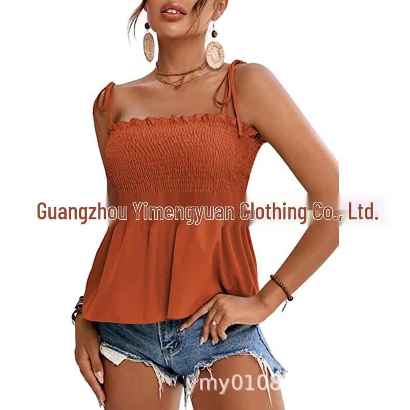 2025 Women's Fashion Solid Color Sexy Off-Shoulder Sleeveless Tie-Up Bandeau Top