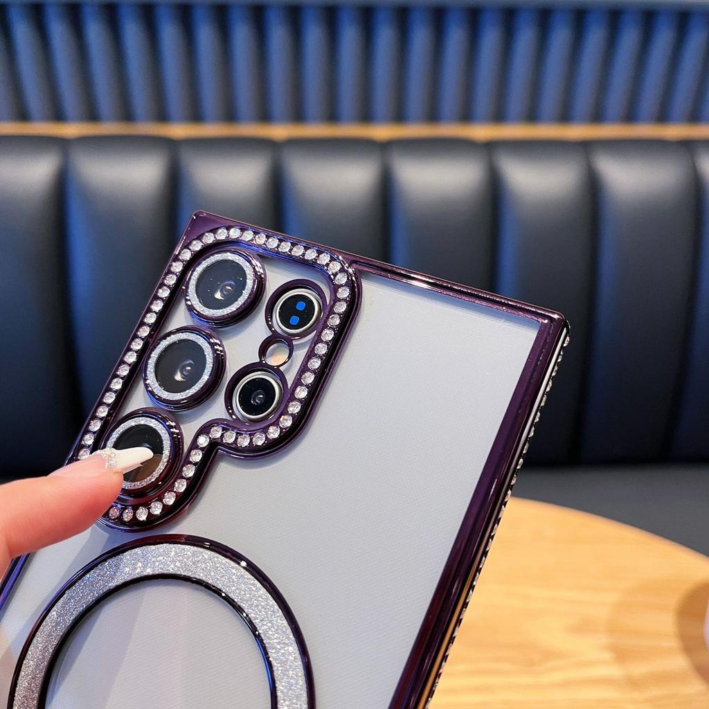 Samsung S24 Ultra Side Drill Magnetic Suction Phone Case Suitable for A54 Transparent A14 Electroplated Flash Powder A06 Protective Case S23