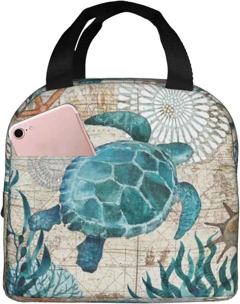 Sea Turtle Portable Tote Lunch Bags Insulated Lunch Box Cooler Lunch Bag for Picnic Boating Beach Fishing Work for Women Men