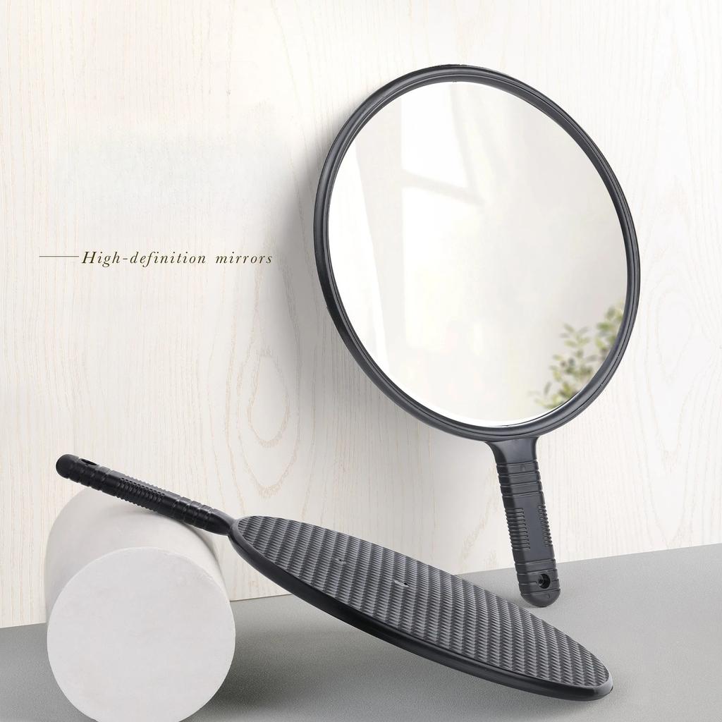 Large-sized Handheld Mirror for Beauty and Hair Care, Round Handle, Makeup and Rearview Mirror