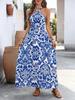 European & American Halter Long Skirt: New Style 2026 Open Back Retro Print Dress for Women.