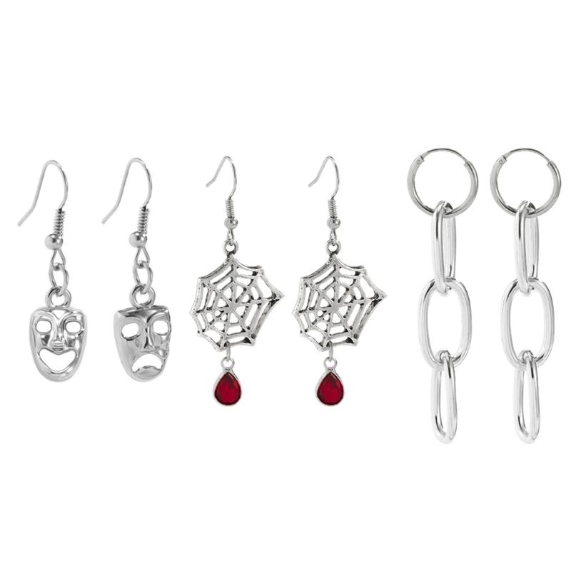 6 Pairs Women Studs Holiday Earrings Halloween Devil Spider Skull Ghost Earrings Cool Dangle Earring Party Jewelry Lover