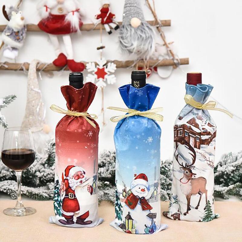 Christmas Wine Covers Bag Snowman Santa Claus Red Wine Champagne Bottle Protective Sleeve Christmas New Year Table Decoration