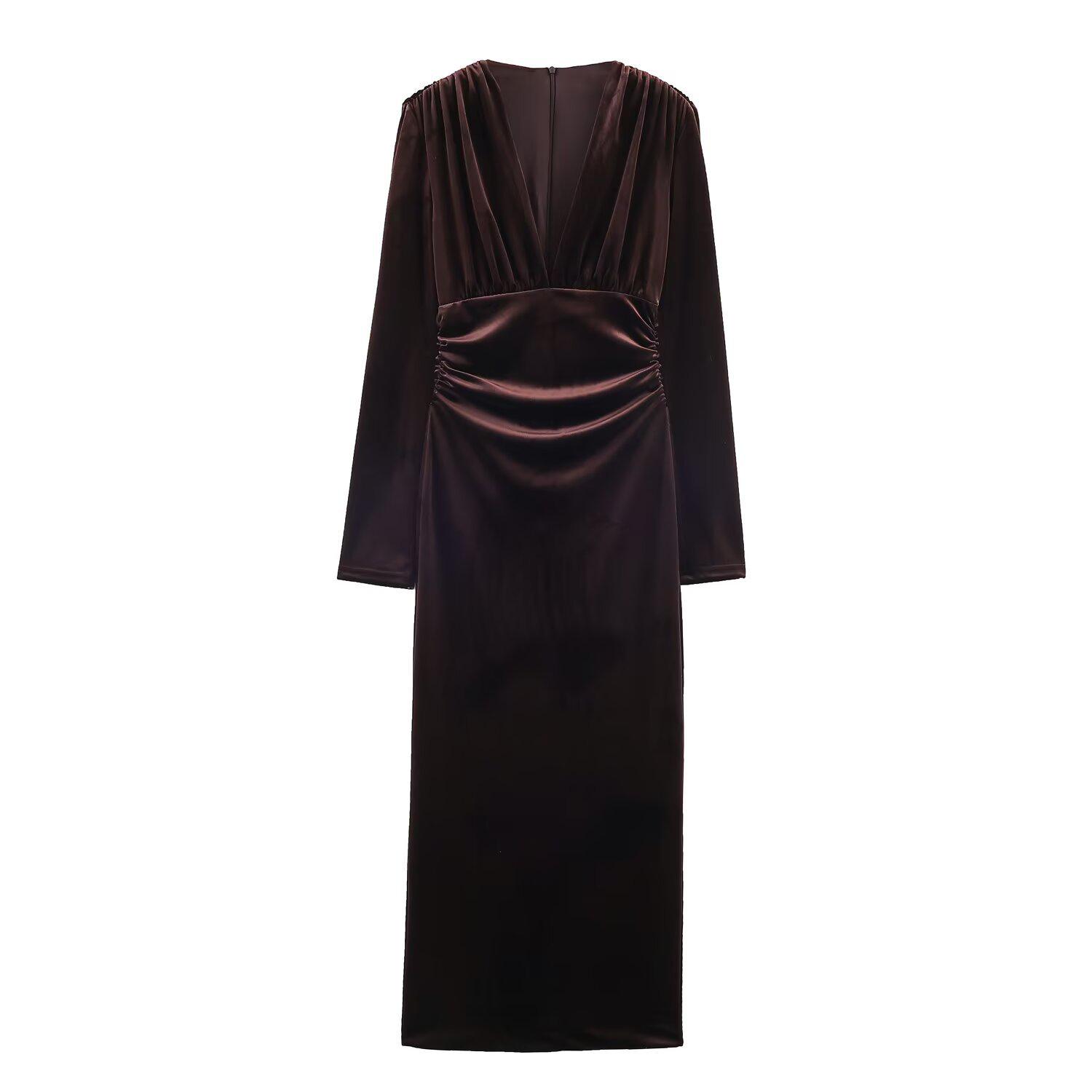 Elegant Spring Pleated Velvet Midi Dress 9801242 - Women s Fashion Style S