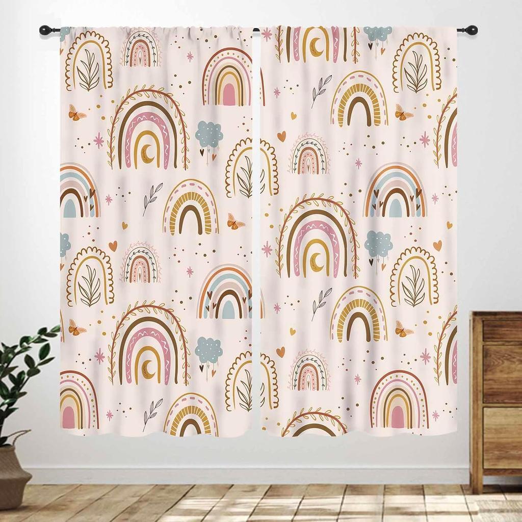 Rainbow Quote Curtains Kids Cartoon Cute Flowers Sun Lovely Inspirational Motivational Words Boys Girls Bedroom Window Polyester Decor Treatment